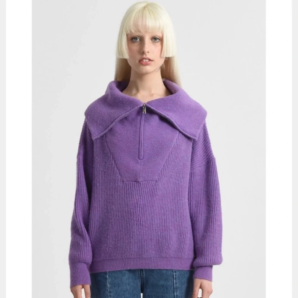 Lili Sidonio Zip Turtleneck Knit Purple Sweater Women’s Small - Picture 2 of 12